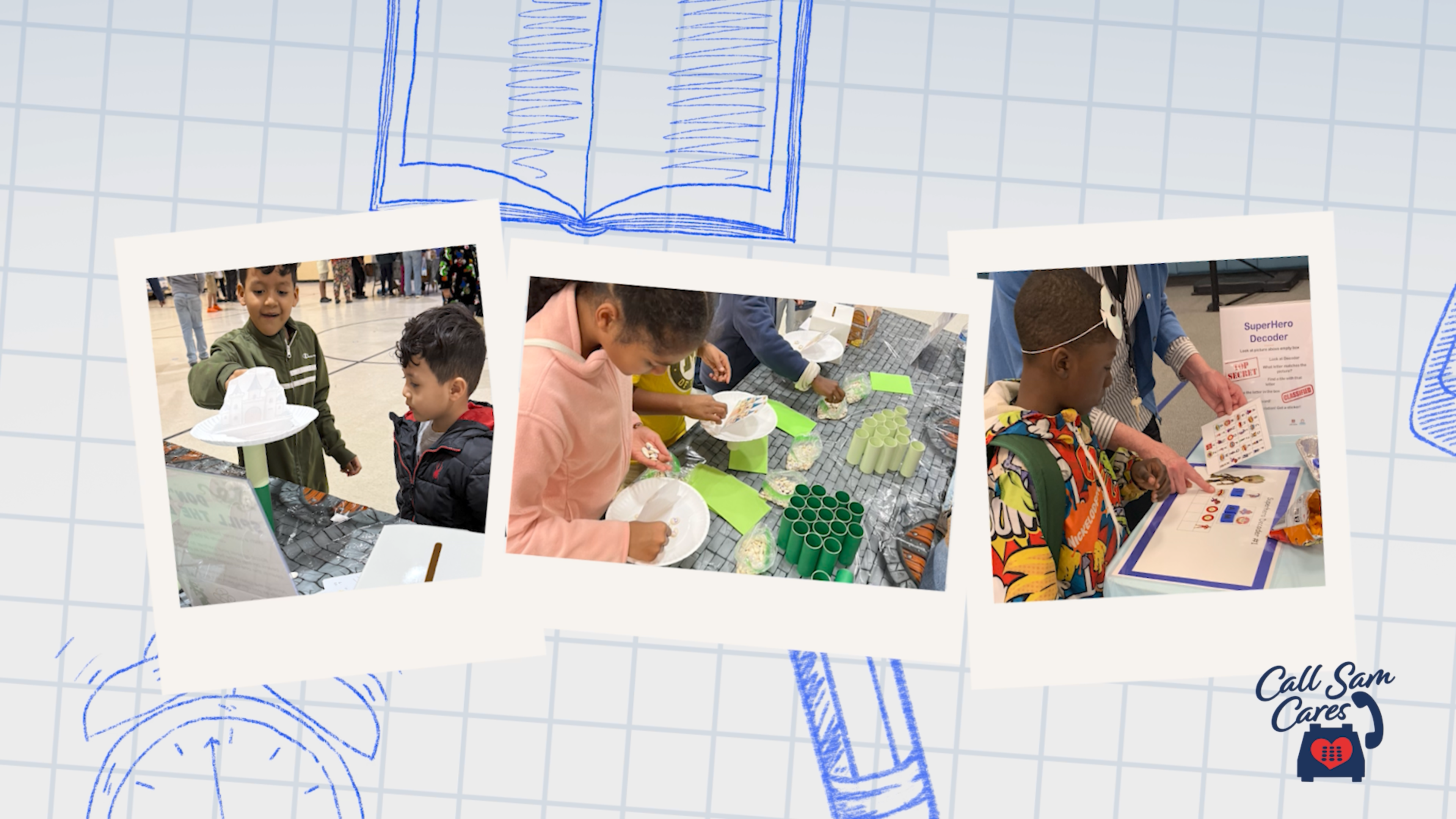 a collage of three pictures all aligned next to each other featuring various kids participating in arts and crafts style activites.
